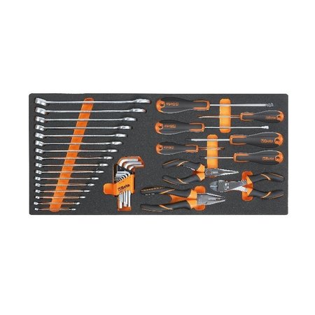 Beta 34 Piece Tool Set with foam tray, 16 combination wrenches, 6 screwdrivers, 3 pliers and 9 hex keys 027500011